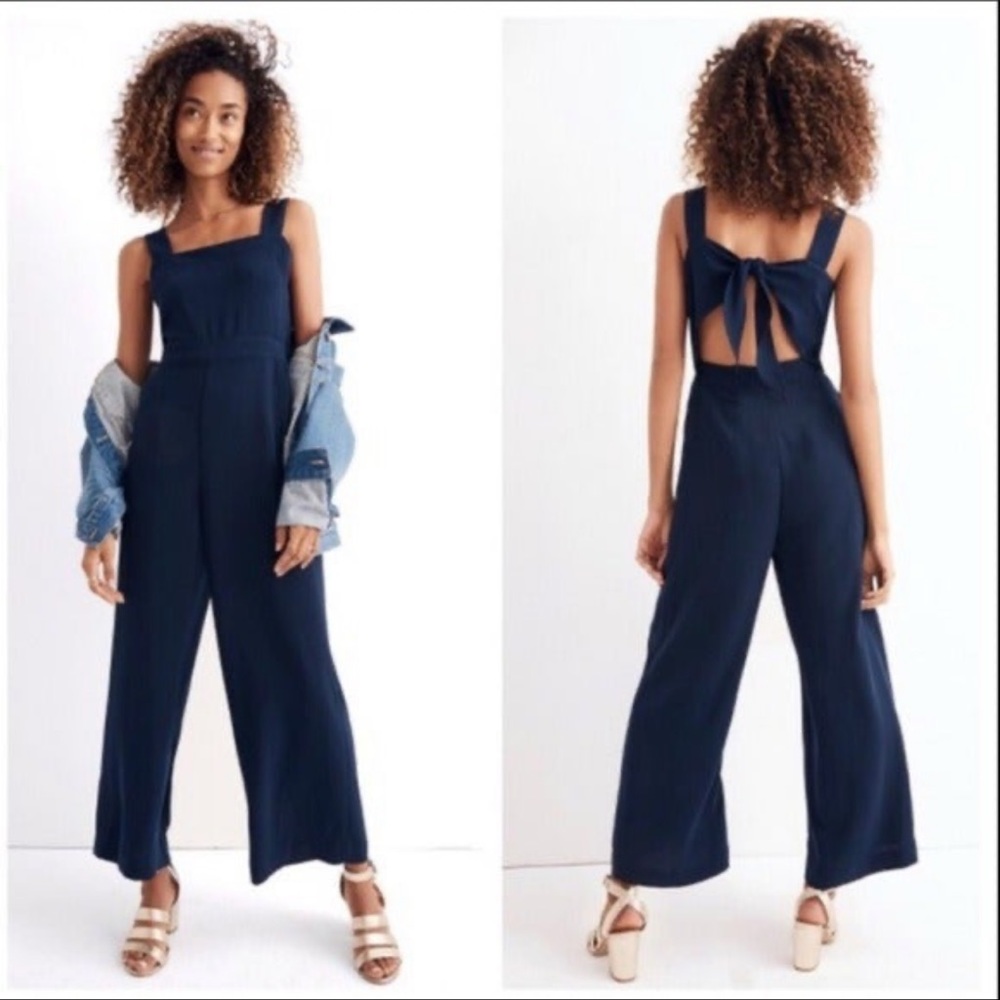 Madewell Navy Wide-Leg Back-Tie Jumpsuit